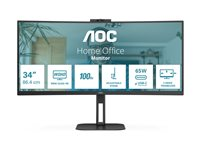 AOC Value-line CU34V5C/BK - V5 series - LED-skjerm - kurvet - 34" - 3440 x 1440 WQHD @ 100 Hz - VA - 300 cd/m² - 3000:1 - 4 ms - HDMI, DisplayPort, USB-C - høyttalere - matt svart CU34V5C/BK