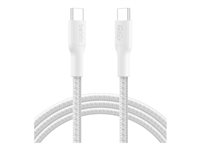 Belkin BoostCharge - USB-kabel - 24 pin USB-C (hann) til 24 pin USB-C (hann) - 2 m - flettet kabel, USB Power Delivery (240 W) - hvit CAB025HQ2MWH