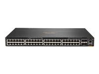 HPE Aruba 6300M - Switch - L3 - Styrt - 48 x 10/100/1000 (1 PoE+) + 4 x 1 Gigabit / 10 Gigabit / 25 Gigabit / 50 Gigabit SFP56 (opplink / stabling) - front og side til bakside - rackmonterbar - PoE+ JL663A