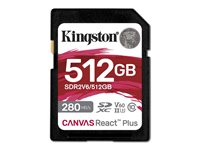 Kingston Canvas React Plus - Flashminnekort - 512 GB - Video Class V60 / UHS-II U3 / Class10 - SDXC UHS-II SDR2V6/512GB