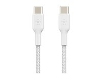 Belkin BoostCharge - USB-kabel - 24 pin USB-C (hann) til 24 pin USB-C (hann) - USB 2.0 - 3 A - 2 m - USB Power Delivery (60W), flettet kabel - hvit CAB004BT2MWH