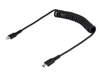 StarTech.com 50cm/20in USB C to Lightning Cable, MFi Certified, Coiled iPhone Charger Cable, Black, Durable and Flexible TPE Jacket Aramid Fiber, Heavy Duty Coil Charging Cable - Rugged USB Lightning Cable - Lightning-kabel - USB-C hann til Lightning hann - 50 cm - svart - rullet sammen RUSB2CLT50CMBC