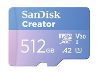 SanDisk Creator - Flashminnekort (microSDXC til SD-adapter inkludert) - 512 GB - A2 / Video Class V30 / UHS-I U3 - microSDXC UHS-I SDSQXAV-512G-GN6MS