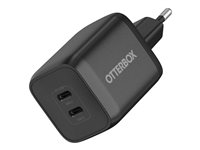 OtterBox Standard - Strømadapter - 65 watt - 3 A - PD/PPS, Fast Charge - 2 utgangskontakter (24 pin USB-C) - svart - Eureopa (uten UK) 78-81342