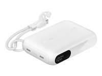Belkin BoostCharge - Strømbank - with display - 10000 mAh - 20 watt - PD, Fast Charge - 2 utgangskontakter (24 pin USB-C) - på kabel: USB-C - hvit BPB027HQWH