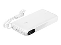 Belkin BoostCharge - Strømbank - with display - 20000 mAh - 20 watt - PD, Fast Charge - 3 utgangskontakter (24 pin USB-C, USB) - på kabel: USB-C - hvit BPB028HQWH