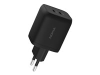 Nokia - Strømadapter - 65 watt - 2 utgangskontakter (24 pin USB-C) - svart - Den europeiske union 8P00000273