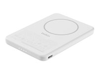 Belkin BoostCharge - Trådløs nødlader - slank - 5000 mAh - 15 watt - Fast Charge - 2 utgangskontakter (magnetisk, 24 pin USB-C) - på kabel: USB-C - hvit BPD010HQWH