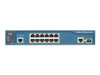 Cisco Catalyst 3560CX-12PC-S - Switch - Styrt - 12 x 10/100/1000 (PoE+) + 2 x kombo-Gigabit SFP - stasjonær, rackmonterbar, DIN-skinnemonterbar, veggmonterbar - PoE+ (240 W) WS-C3560CX-12PC-S