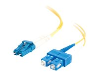 C2G LC-SC 9/125 OS1 Duplex Singlemode PVC Fiber Optic Cable (LSZH) - Koblingskabel - SC-enkeltmodus (hann) til LC-enkeltmodus (hann) - 2 m - fiberoptisk - dupleks - 9 / 125 micron - OS1 - halogenfri - gul 85587